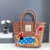 Casual PP Woven Handbags Stripe Woven Straw Bag Large Capacity Bamboo Handle Weaving Basket Female