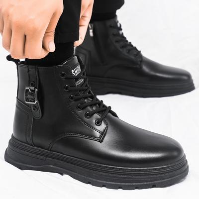 Large Size Martin Boots Men's Side Zipper Autumn Fashion Trendy Men's Outdoor Black Medium Top Short Boots Tooling Boots