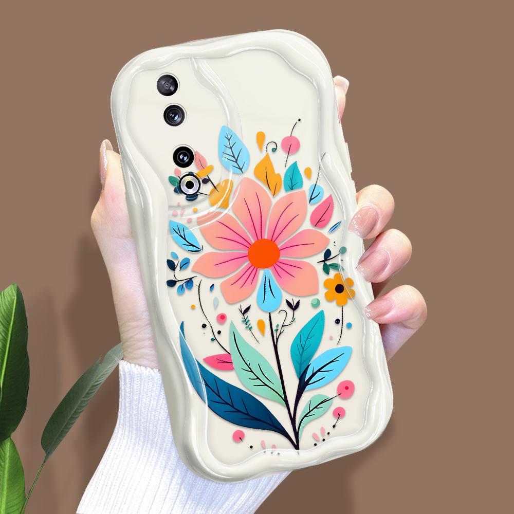 

Милый мультяшный узор, кремовая текстура, мягкий силиконовый чехол с волнистыми краями, чехол для телефона для Huawei Honor Infinix Tecno iPhone iPhone 15 Plus белый