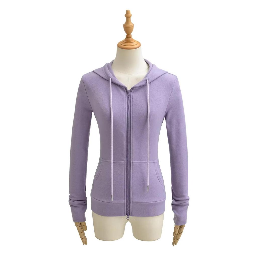 Women's American-Style Slim Fit Thermal Fleece Hoodie with Double Zippers & Large Pockets for Autumn/Winter Yoga