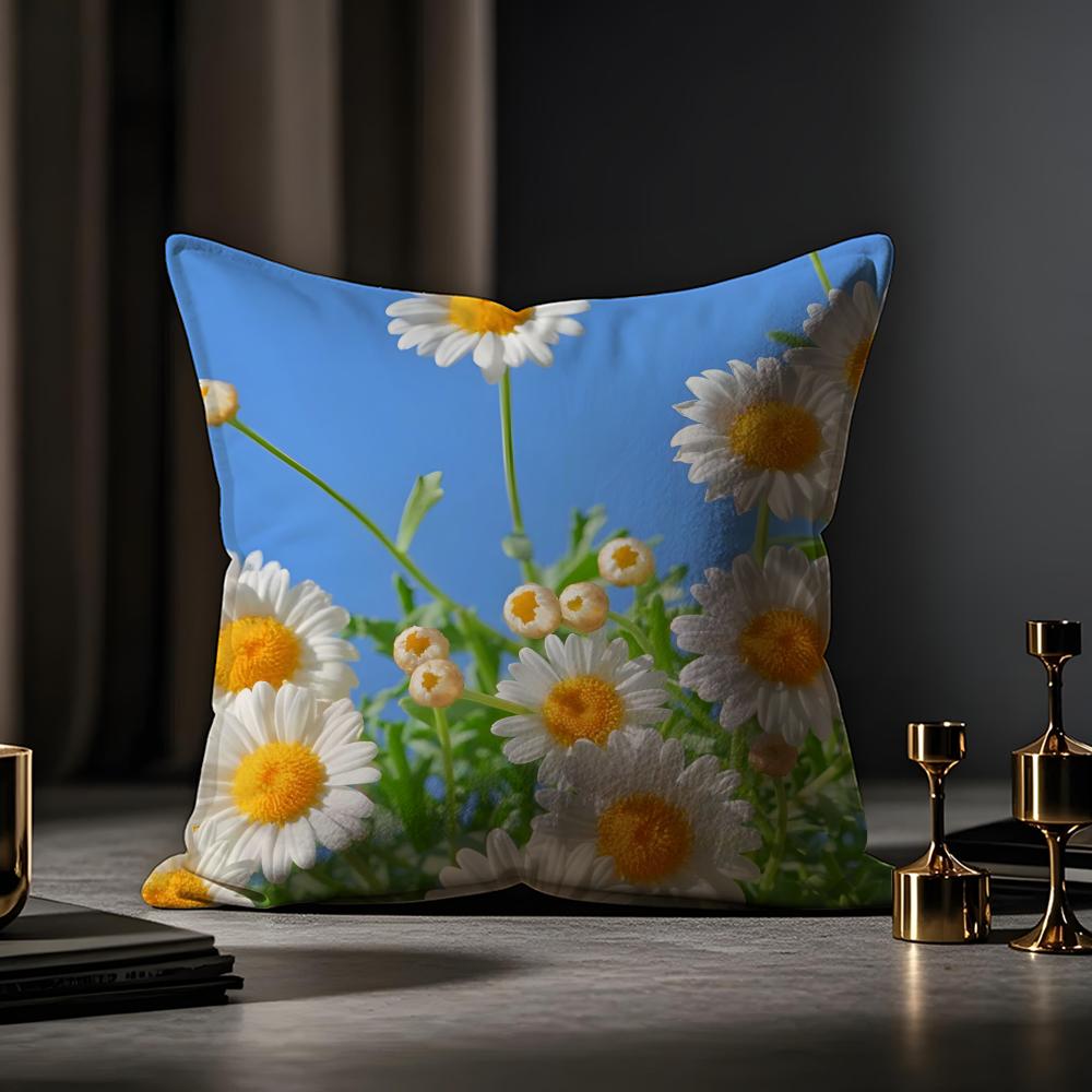 Fashion Daisy Cushion Cover Anti-dustmite Pillowcase Invisible Zipper Silky Short Plush Sofa Cushion Cover
