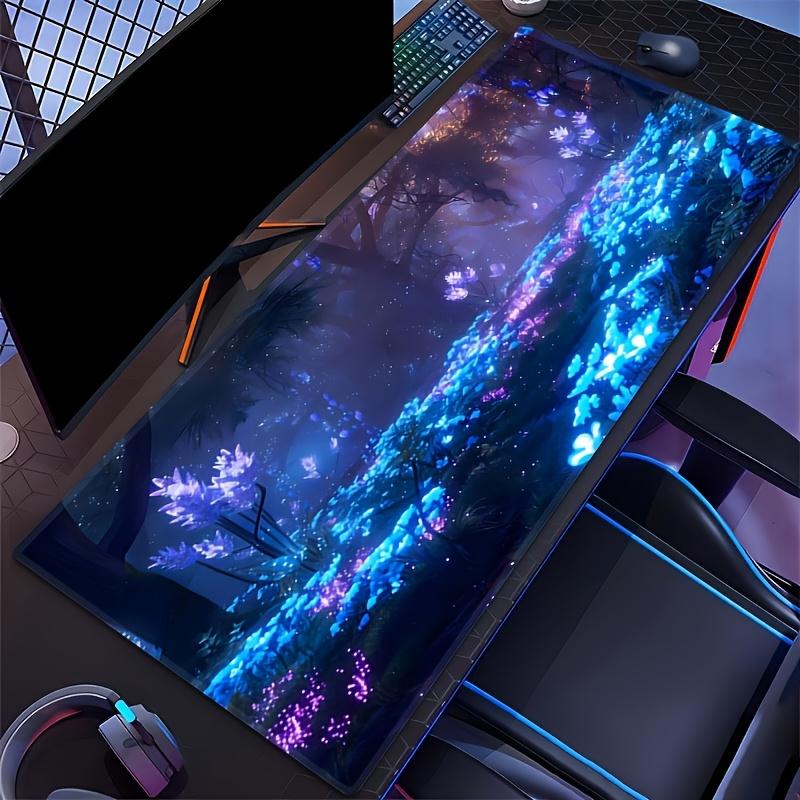 Glowing Mushroom Large Gaming Mouse Pad Blue Purple Design NonSlip Base Stitched Edges