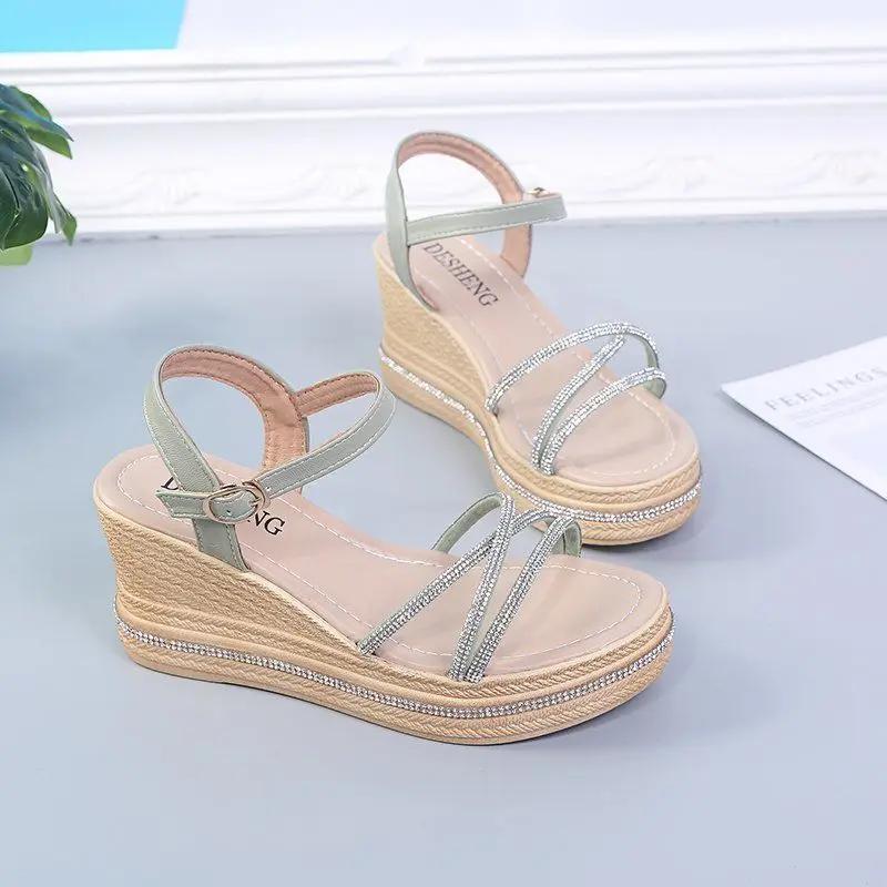 Sandals For Women Ladies Shoes One Word Footwear Roman Style Summer 2025 Platform Wedges Heel Vip Comfortable And Low Price F