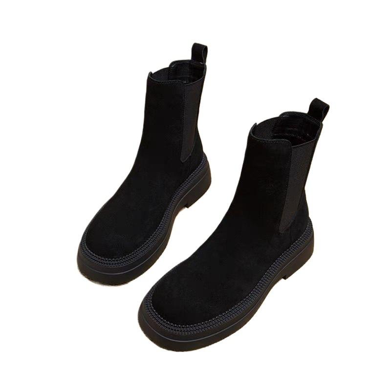 Zapatos planos retro coreanos de ante para principios de otoño, moda otoño e invierno 2025, super fuego, Chelsea de suela gruesa, estilo extranjero, botines pequeños