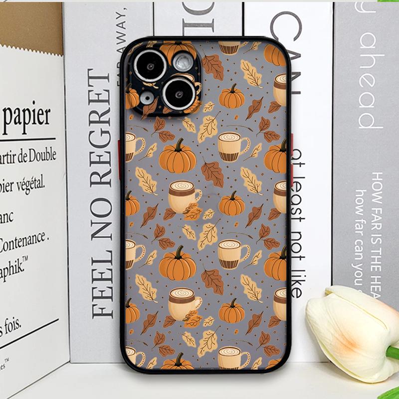 Cartoon Autumn Maple Leaf Pumpkin Coffee Phone Case for Samsung Galaxy S25 Ultra S24 Fe S23 S22 Plus S21FE Shockproof Soft Cover