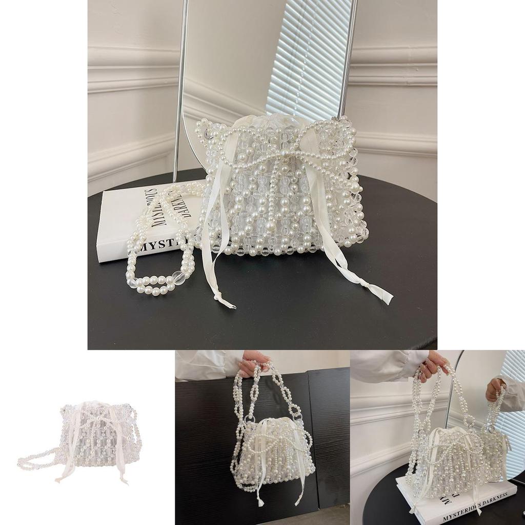 Acrylic Woven Pearl Chain Crossbody Bag For Women Spring Fashion Cute Butterfly Design