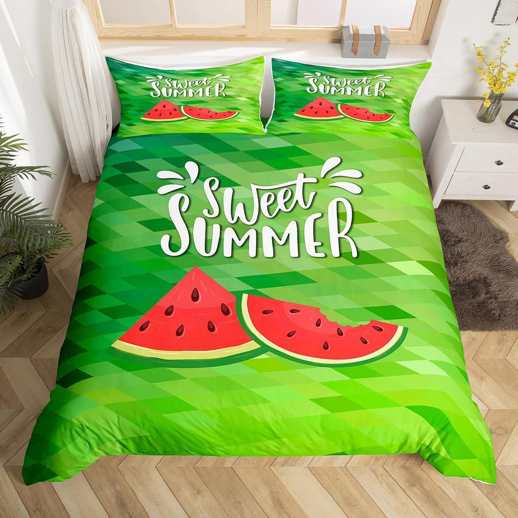 Watermelon Duvet Cover Set Kids Boys Girls Delicious Fruit Print Bedding Set Comforter Cover Cool Summer Room Decoration 3Pcs