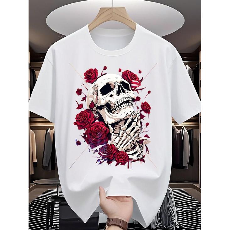 Local Store, Men S T-Shirts, Men S Shirts, Men S Clothing, Men S T-Shirts, Men S Tee, Skull with Roses 180g Black and White T-Shirt, Skull and Roses S белый
