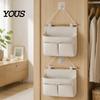 Dorm Room Essentials for Students Wall Hanging Storage Bag with 3 Pockets, Cotton And Linen Waterproof Organizer Bedroom Pouch, Over The Door