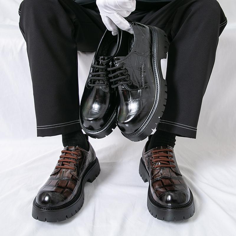 Fashion Men Business Height-increasing Derby Shoes Black Brown Thick-soled Anti-slip Lace-up Fashionable Office Leather Shoes Size 38-46