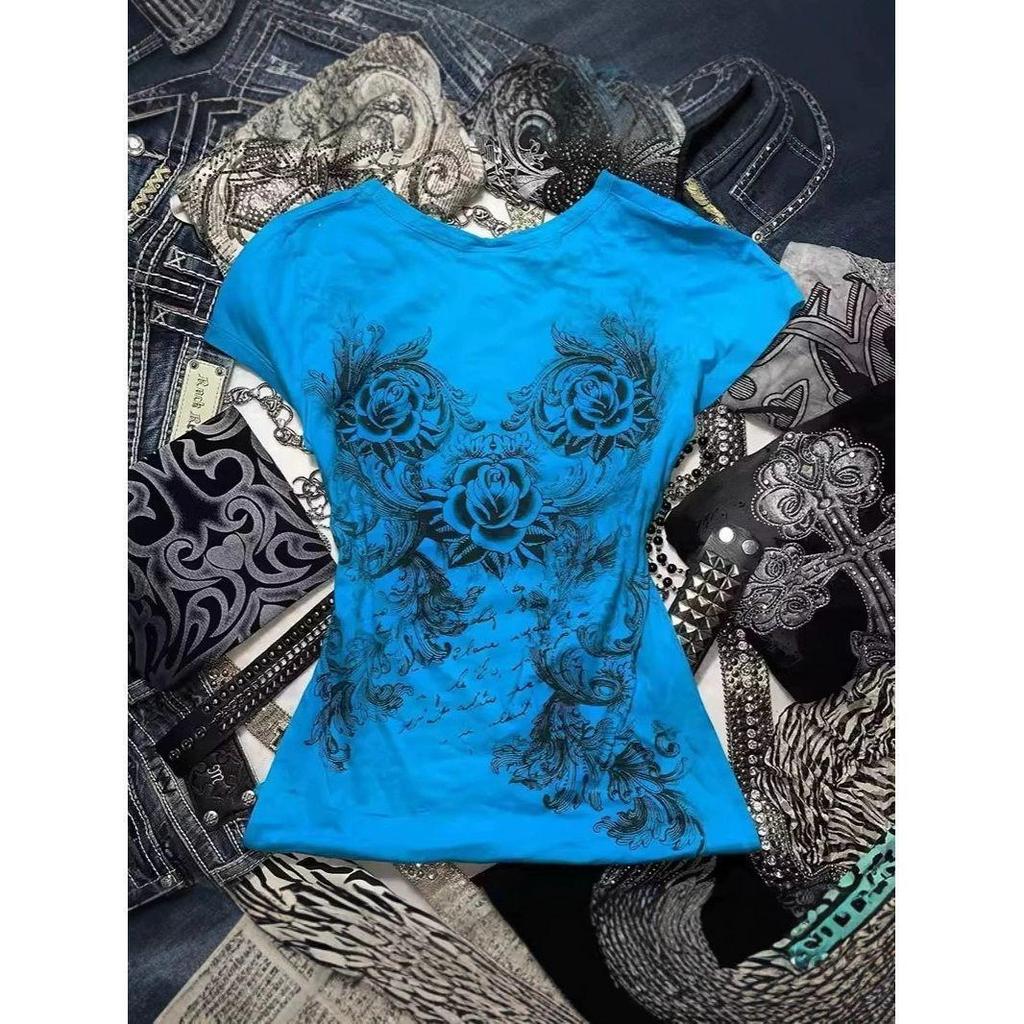 2025 Y2K Vintage Cross Print Short Sleeve T-shirt - Retro Hot Girl Fashion