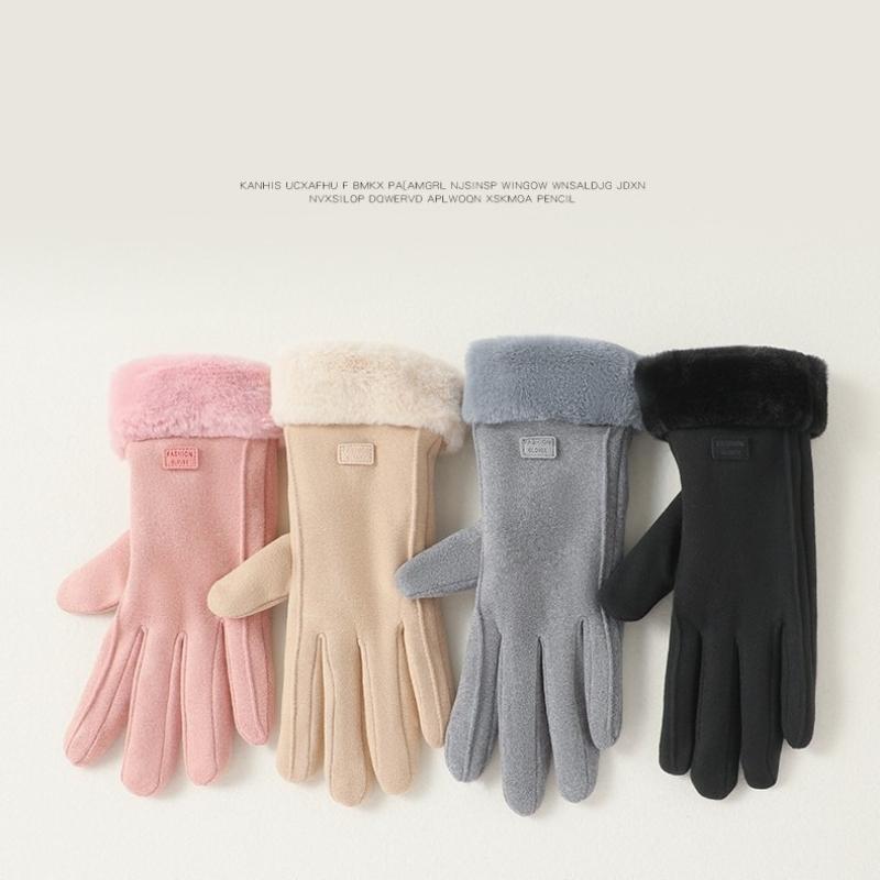 Ladies Winter Touch Gloves with Plush Lining, Thick Thermal Gloves, Durable Polyester Winter Warm Gloves For Outdoor Sport Cycling