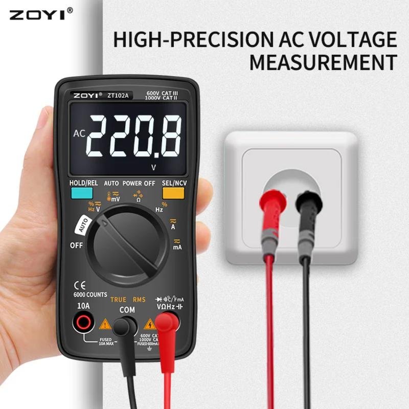 ZOYI Digital Multimeter ZT-98/100/101/102/102A Auto Ranging 6000 Counts AC/DC Ammeter Voltmeter Ohm Hz Ture RMS Tester Portable