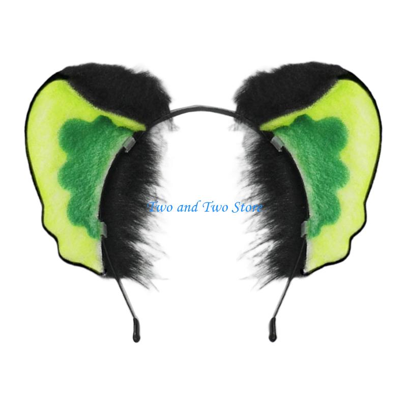 HX6F Animal Cosplay Costumes Cats Ears Foxes Tail Plush Fuzzy Animal Ears Hairhoop Foxes Tail for Halloween Dressing Up Party