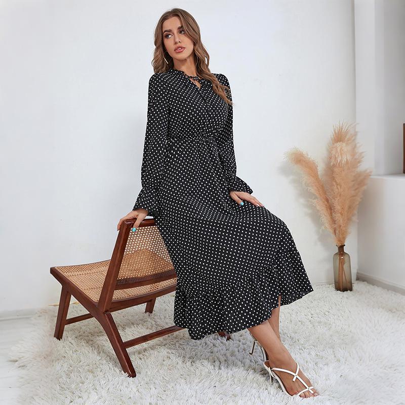 

Tiktok 2025 Retro Polka Dot Long Sleeve Ruffle Dress Small чёрный