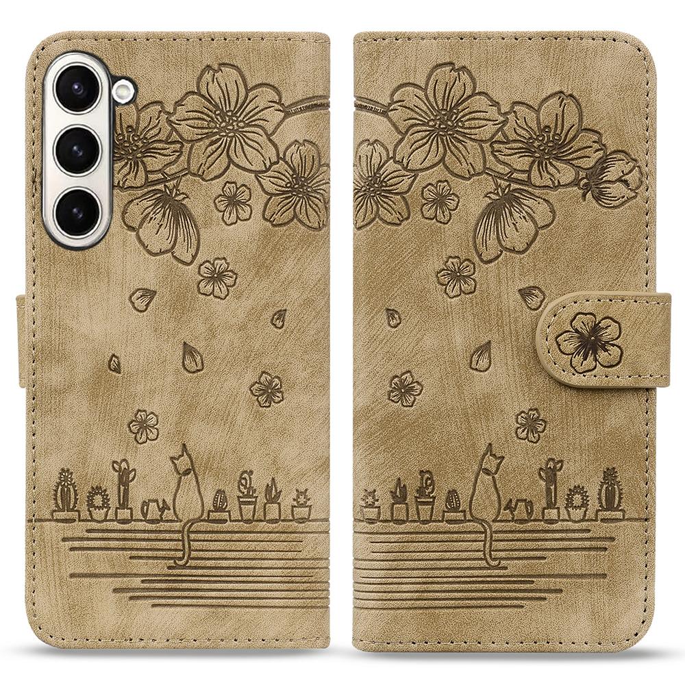 

For Samsung Galaxy Z Fold7 5G Case Flip Stand Leather Phone Cover Cherry Blossom Cat Imprinted Brown