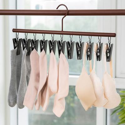 10 Clips Clothes Drying Hanger Metal Clip Windproof Wooden Storage Rack Wooden Non-slip Storage Organiser Bathroom Dryer