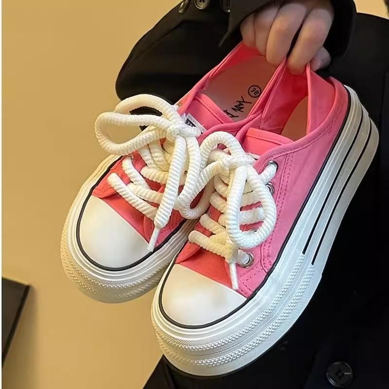 Special Spring and Summer New Milk White Two Wear Canvas Shoes Women's Thick Soles One Pedal Half Drag Foot Little White Shoes