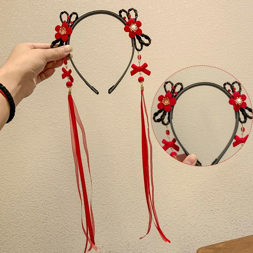 

Braid Hair Chinese New Year Headwear Tassel Red Bow Hairband Cute Children Wig Headband Girls K