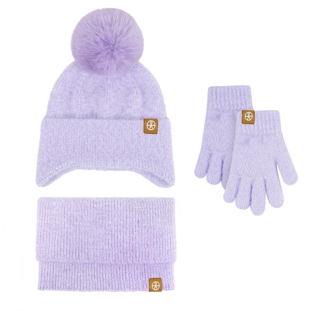 

Children s Unisex Winter Knit Hat, Snood, and Gloves Set фиолетовый
