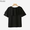 ZANZEA Damen Sommer Lässig Rundhals Locker Halbarm Bluse