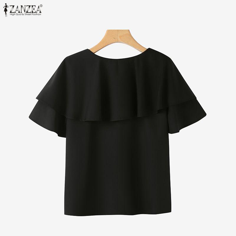 ZANZEA Damen Sommer Lässig Rundhals Locker Halbarm Bluse