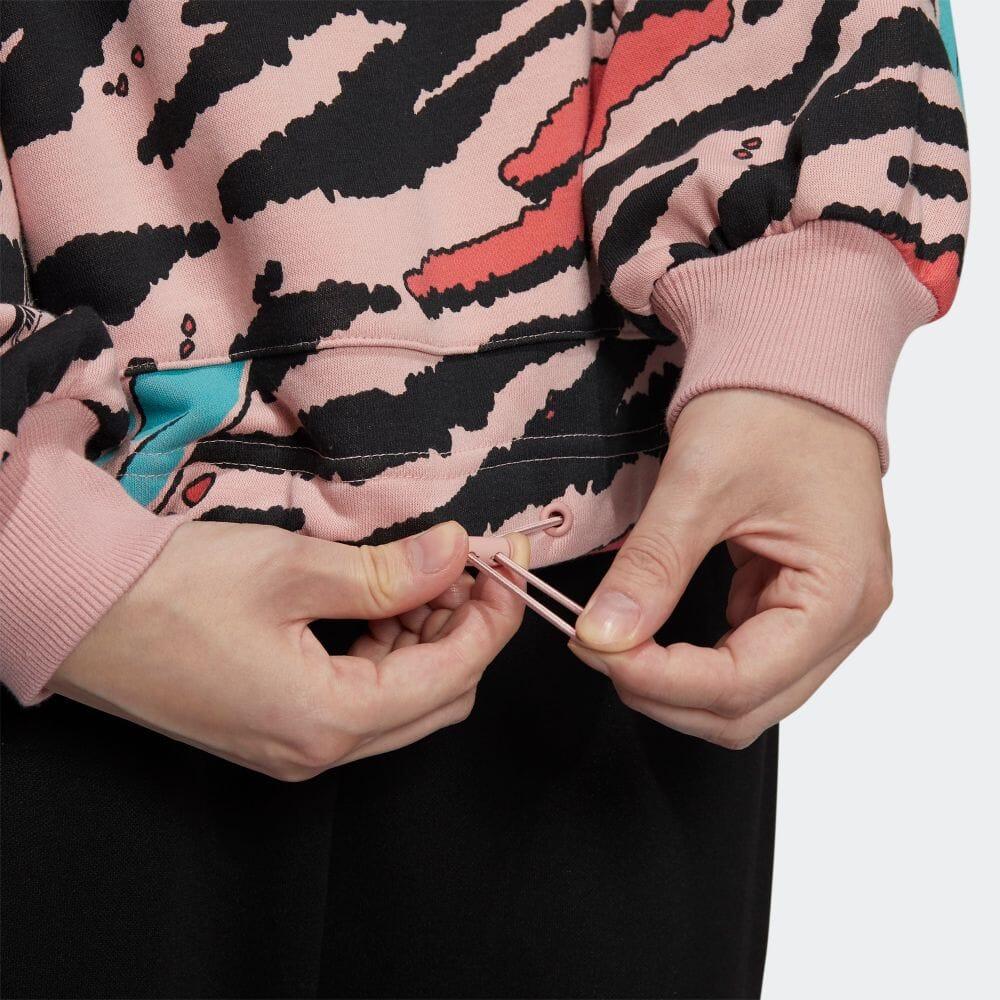 Adidas All Over Print Pullover Crew Neck Long Sleeve Sweatshirt Women Sweatshirt Pink HF5117