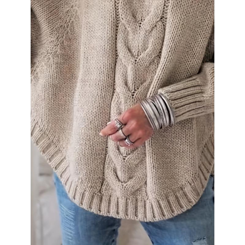 Women'S Vintage-Inspired Black Cable Sweater with High Neck, Loose Fit, Casual, Everyday Pullover, Vintage Sweater | Cable Pattern, Sweater Dress