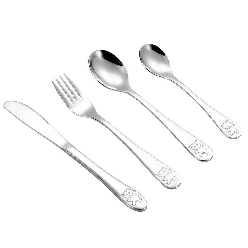 Children's Cartoon Bear 304 Stainless Steel Cutlery Set: Knife, Fork, Spoon & Gift Box - Perfect for Western Meals