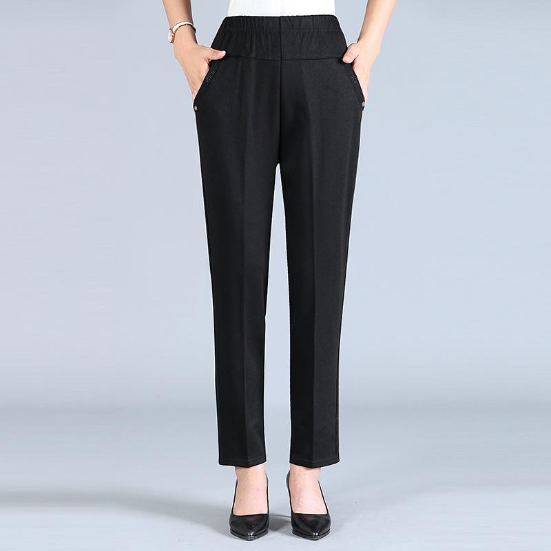 Middle Aged and Elderly Women s High Waisted Pants Straight Elastic Waist Embroidered Casual Pants High Waist Pants XL чёрный