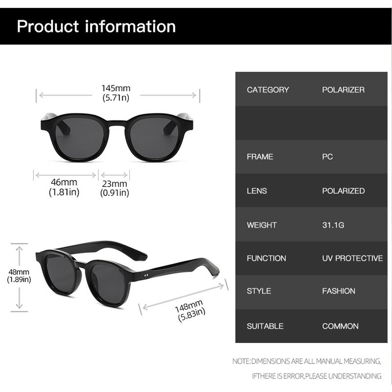 Retro Rivets Polarized Men Round Sunglasses Fashion Black Blue Trending Shades UV400 Women Clear Frame