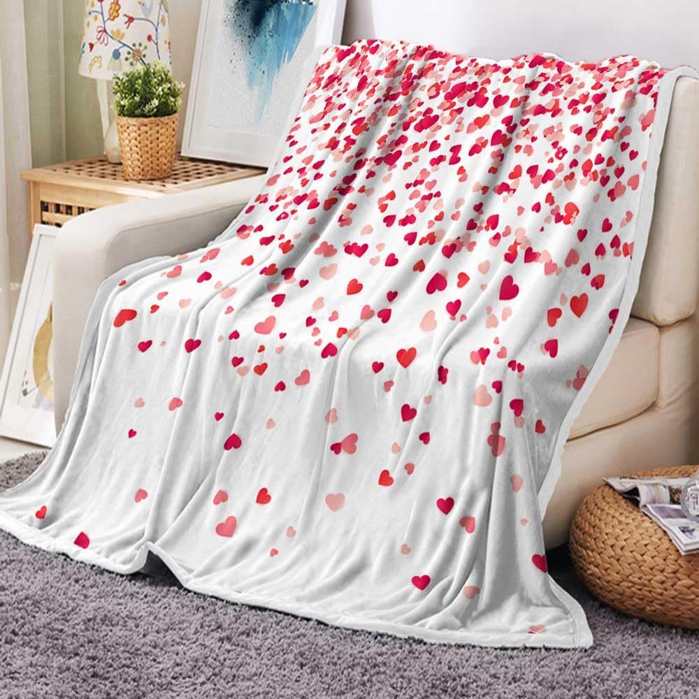 Valentine's Day Throw Blanket, Valentines Blanket Red Pink Heart Plaid Fuzzy Blanket Romantic Love Heart Decorative Soft Cozy Flannel Blanket for Mom