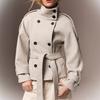 Trench Corti con Cintura Donna Cappotti Doppiopetto Collo Alto Autunnali Chic Casual Vintage Giacca Donna Tessuto