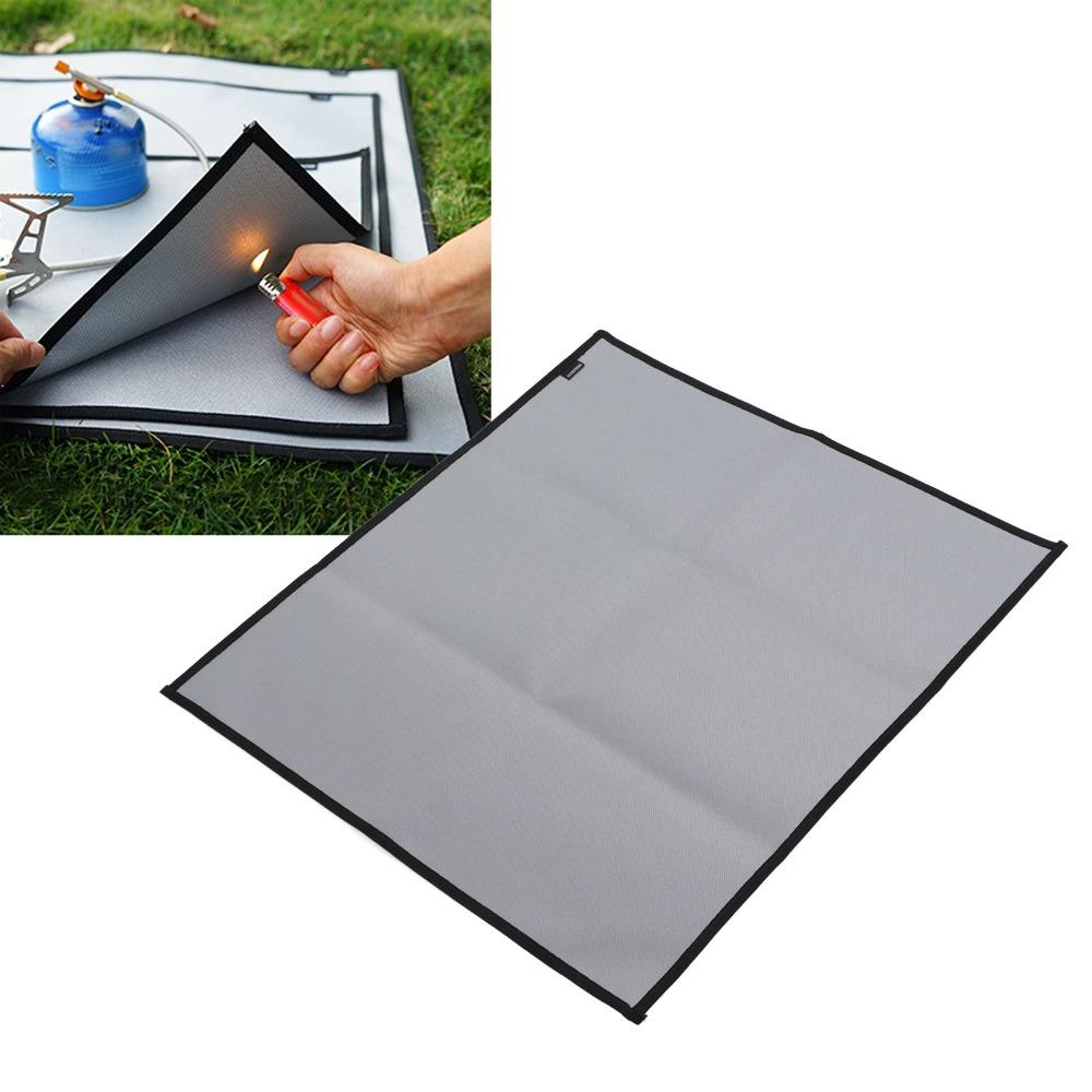 Silicone Coated Fiberglass Fireproof Grill Mat Grey Flame Retardant Fire Pit Mat With Storage Bag Foldable