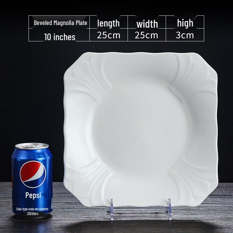 White Porcelain Square Plate for Restaurant or Home Stir-Fry Dishes
