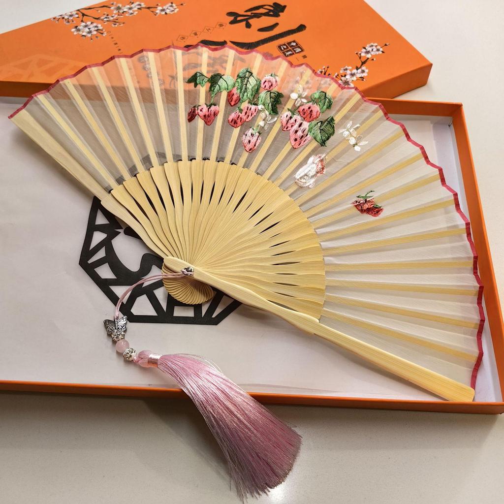 Alter Changmen Suzhou Doppelseitige Stickerei Faltfächer: Antiker Cheongsam-Stil für Damen