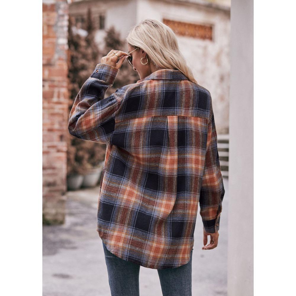 Autumn and Winter Casual and Fashionable Loose Checkered Women's Blouses & Shirts