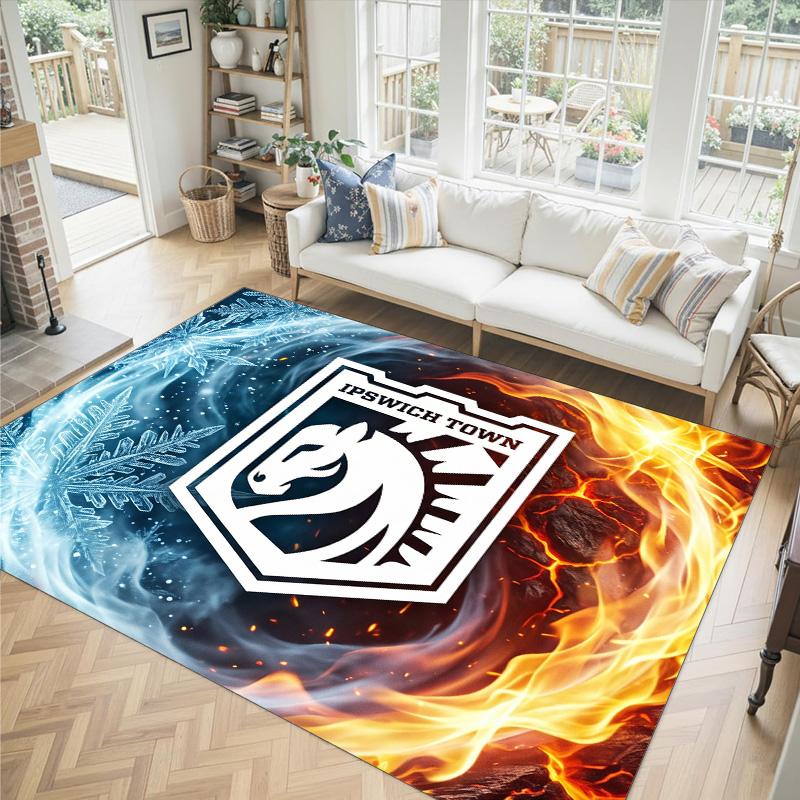 Ipswich Town Football Design Crystal Velvet Carpet Cozy Non?Slip Printed Rug For Bedroom Living Room Entrance