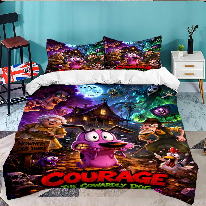 Courage dog Moonlit Adventure 3PCS Bedding set,Ideal for 1pc Duvet Cover And 2pcs Pillowcases Perfect for Fan gift,Ideal for Bedroom, Dormitory