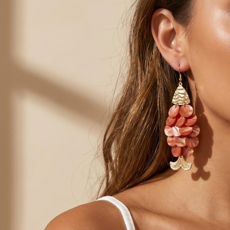 Retro vacation wind devil's eye shell fish earrings European and American exaggerated long fringed earrings