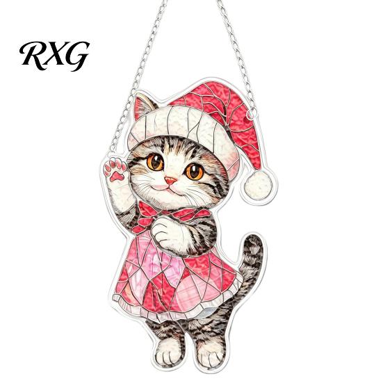 Atmosphere Decoration for Windows Colorful Acrylic Suncatcher, Stained Glass Style Christmas Hanging Ornaments, Santa Claus Decorations Snowman