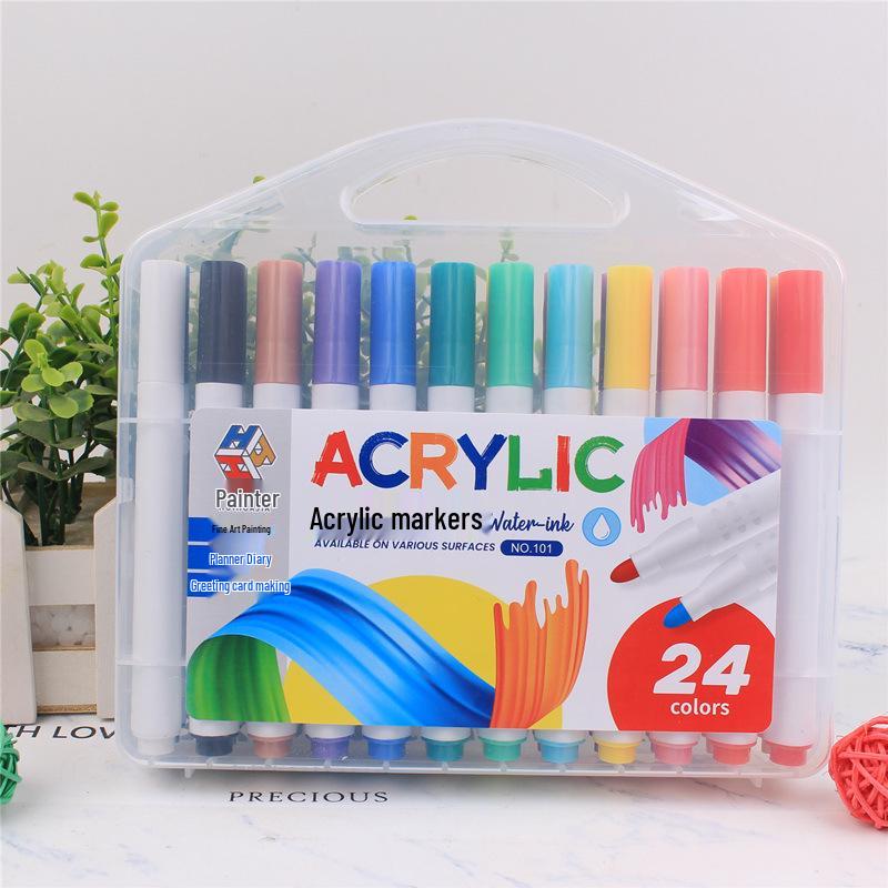 Acryl-Marker Stift Set - 12, 24 oder 48 Farben für Stoff, Keramik und Holz, Wasserdichte Farbe Stifte