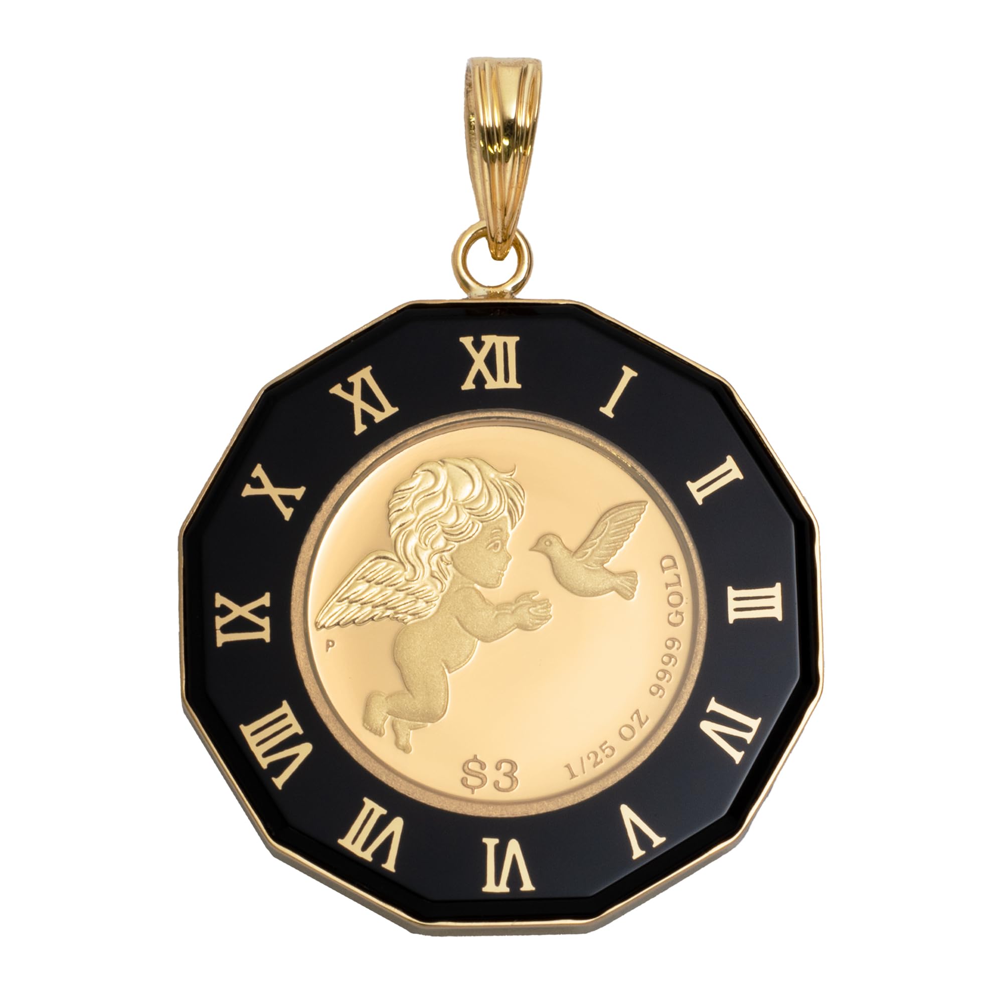 

Кулон-монета Тувалу в рамці годинника з кіньми [Fairy Cullet] K24/18 1/25oz (Чорний) чорний