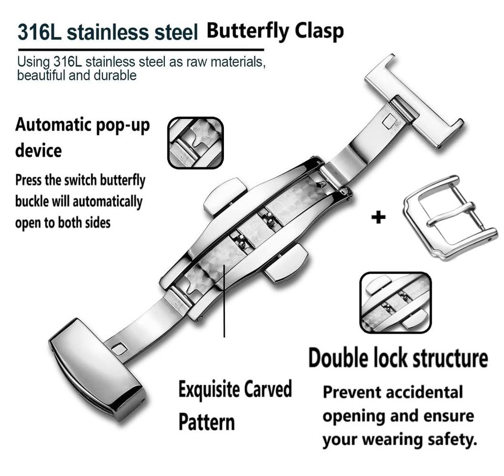 Moran Kožený řemínek na hodinky z krokodýlí kůže s D-sponou, 18mm, 19mm, 20mm, 21mm, 22mm, 23mm, 24mm, Vodotěsný a odolný proti potu, Náhradní řemínek