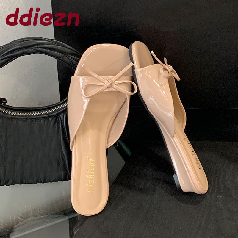 Fashion Female Low Heel Footwear Wedges Slippers Slides Shoes For Women Fashion Butterfly-Knot Ladies Heeled Slippers Sandals Shoes