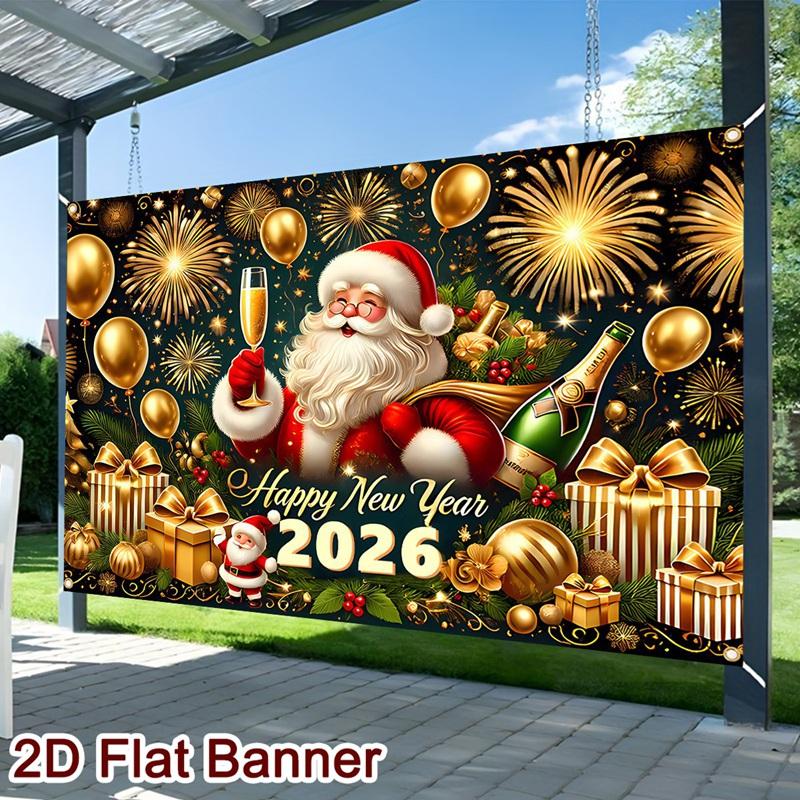 2026 Happy New Year Backdrop Banner Fireworks Champagne New Year Celebrations Christmas Party Photo Background Decoration Banner