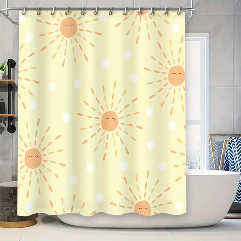 

Delightful Sunflower Shower Curtain Cute Bathroom Decor For Kids Room, Modern Polka Dots Design Waterproof Fabric Cream Color 72 W60H190(CM)-1 Pcs