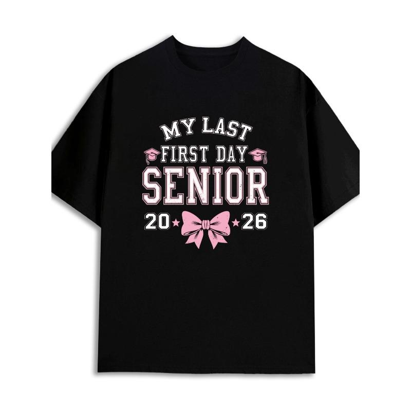 

Women s T-Shirt Black Short Sleeve Round Neck Top with 2026 Print - Comfortable Casual Wear for Graduation Party Outfit 4XL