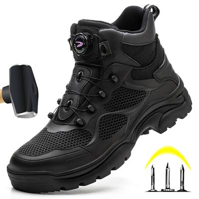Nuevas botas de seguridad de trabajo para hombres y mujeres con hebilla giratoria de alta calidad, zapatillas de trabajo antigolpes, zapatos de seguridad, botas de trabajo indestructibles para hombres