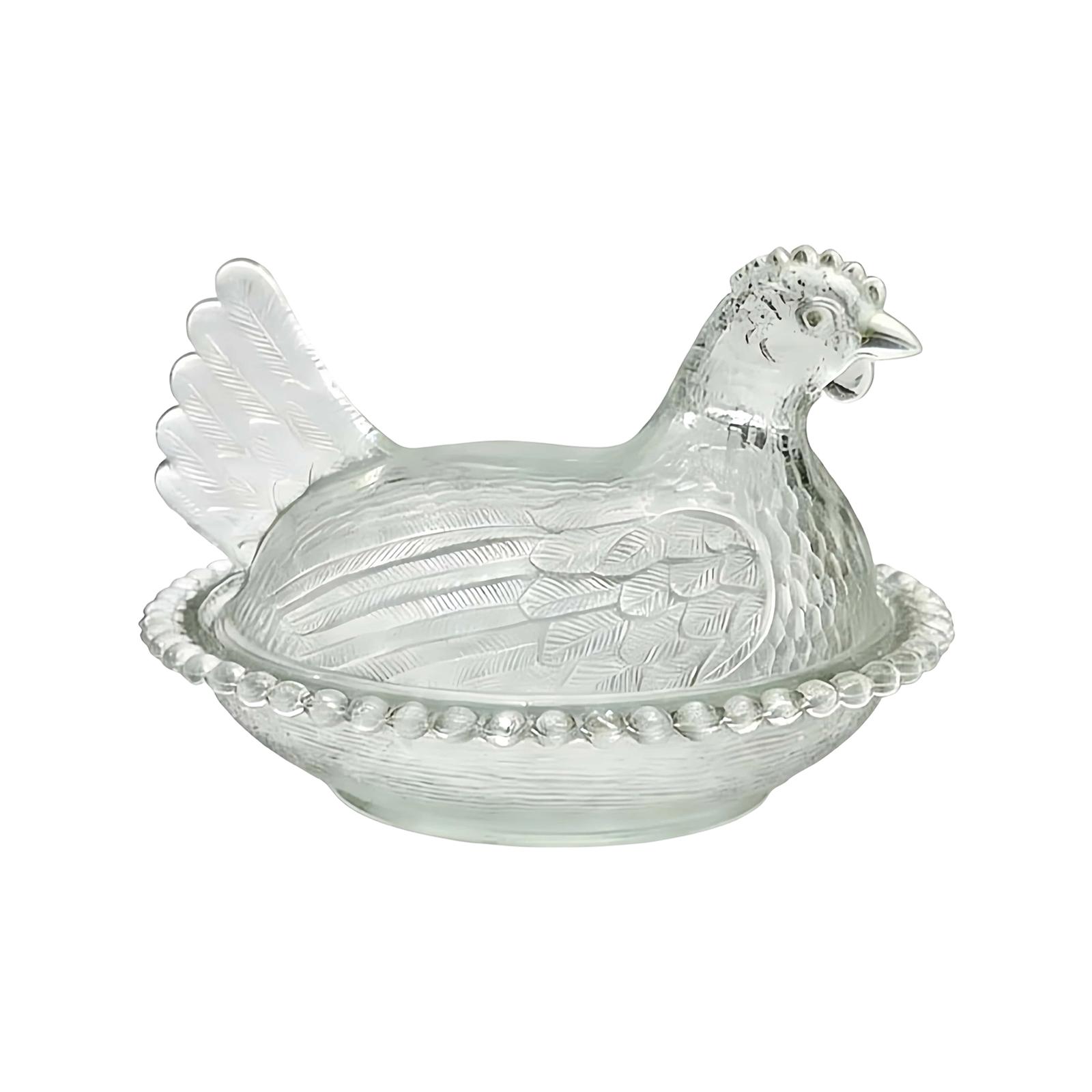 Crystal Glass Chicken Shaped Storage Jar Figurine Candy Bowl ONE SIZE